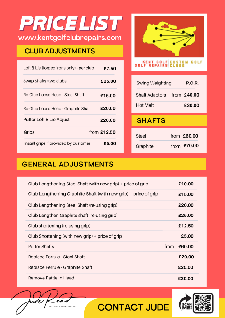 Jude Read Kent Golf Club Repairs golf club repair prices